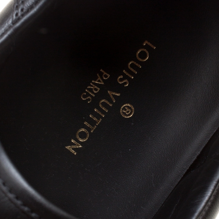Pre Owned Louis Vuitton Black Leather and Monogram Canvas Rivoli Sneakers Size 41