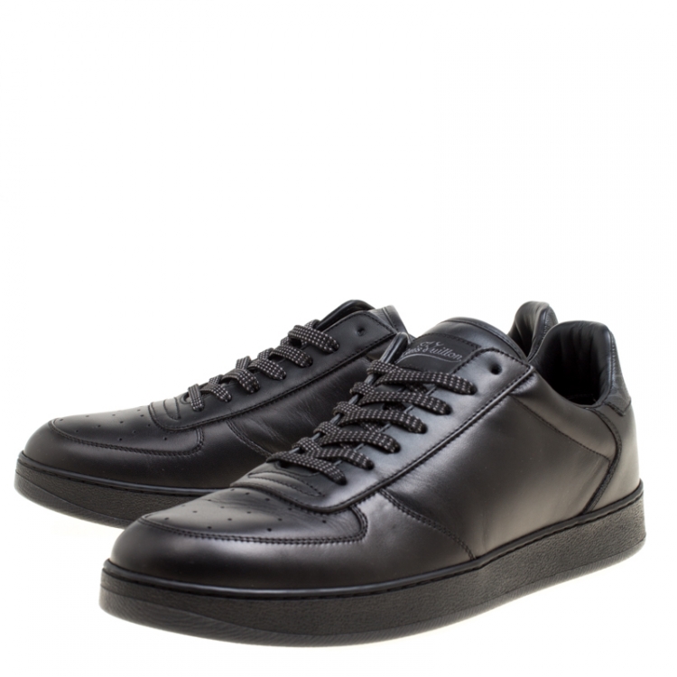 Pre Owned Louis Vuitton Black Leather and Monogram Canvas Rivoli Sneakers Size 41