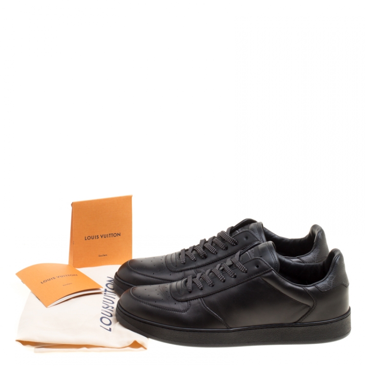 Pre Owned Louis Vuitton Black Leather and Monogram Canvas Rivoli Sneakers Size 41