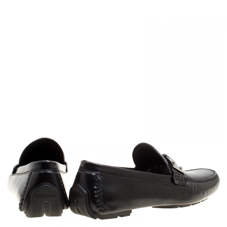 Pre Owned Louis Vuitton Black Leather Racetrack Loafers Size 43.5
