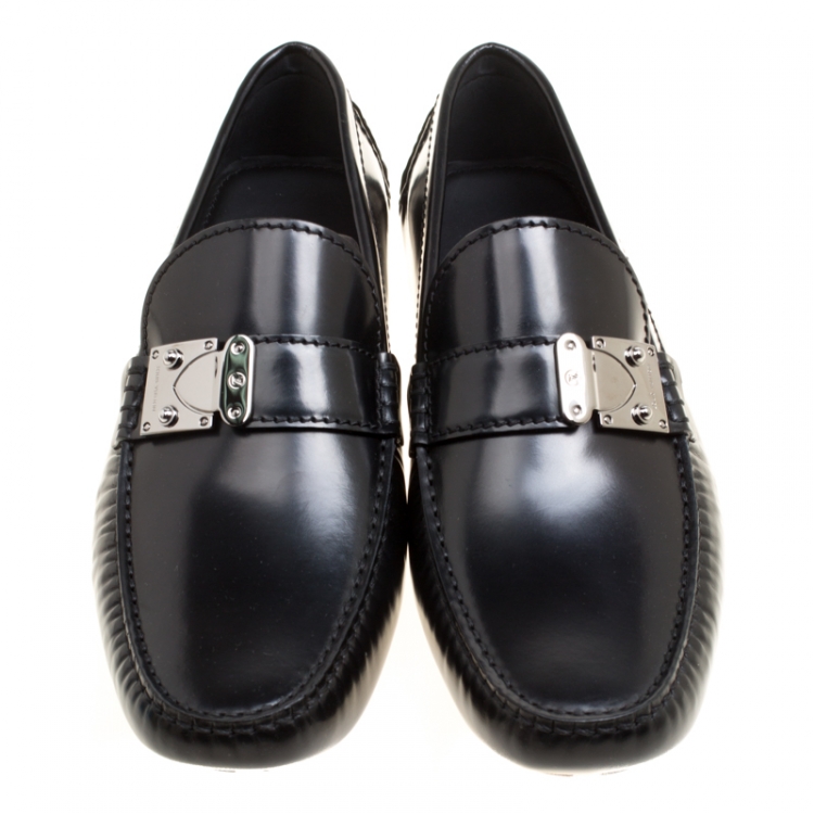 Pre Owned Louis Vuitton Black Leather Racetrack Loafers Size 43.5