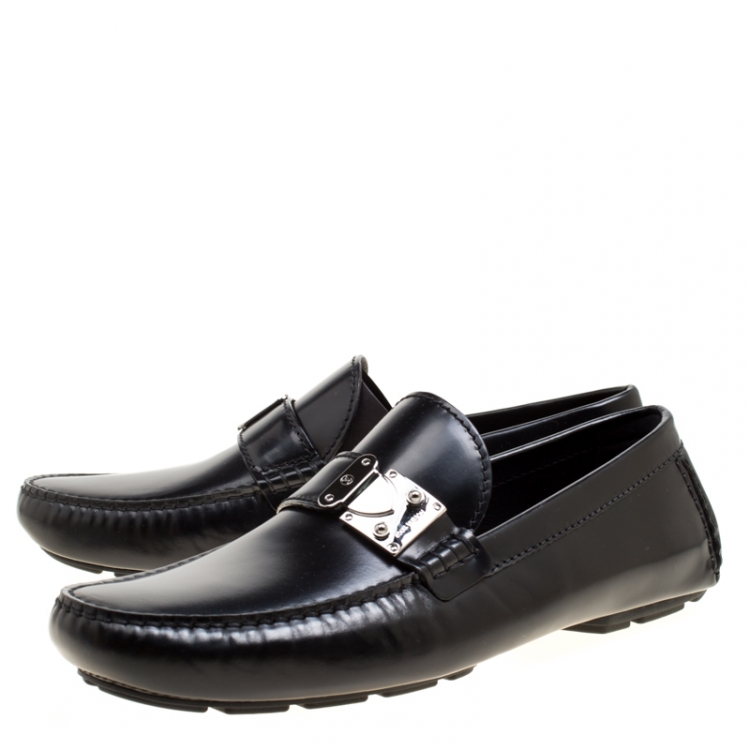 Pre Owned Louis Vuitton Black Leather Racetrack Loafers Size 43.5