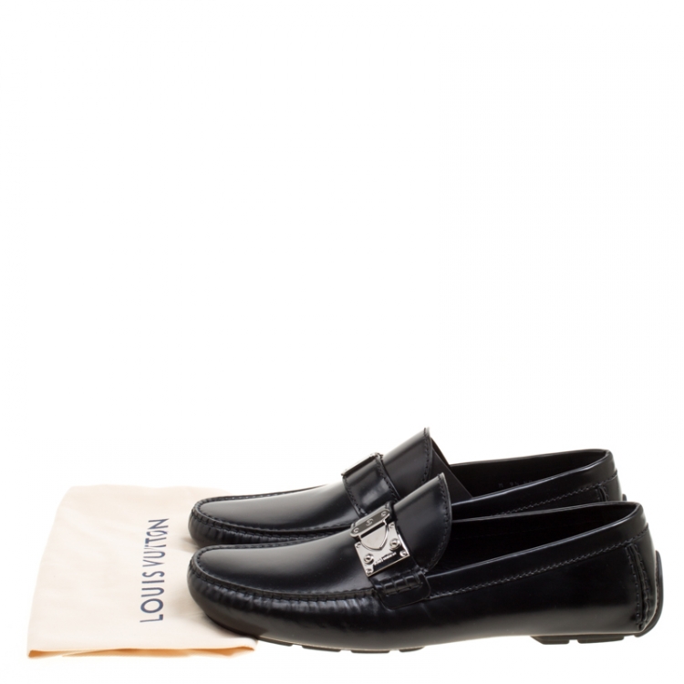 Pre Owned Louis Vuitton Black Leather Racetrack Loafers Size 43.5