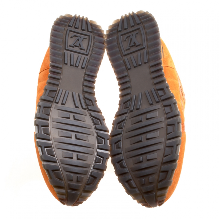 مملوكة مسبقًا Louis Vuitton Orange Suede and Mesh Lace Up Sneakers Size 41.5