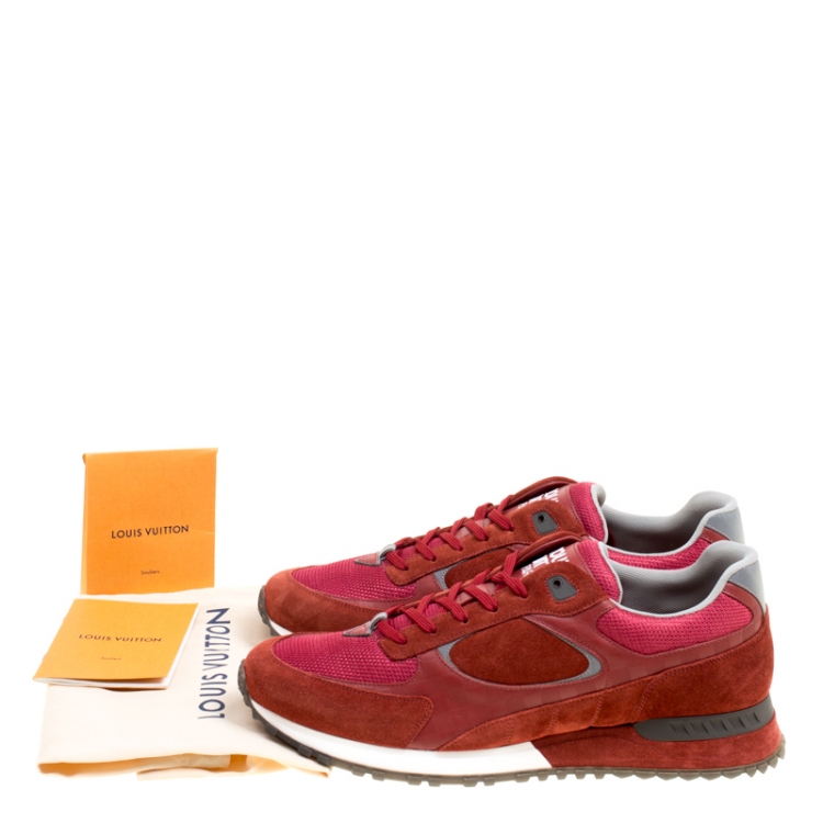 Pre Owned Louis Vuitton Maroon Suede and Mesh Lace Up Sneakers Size 42.5