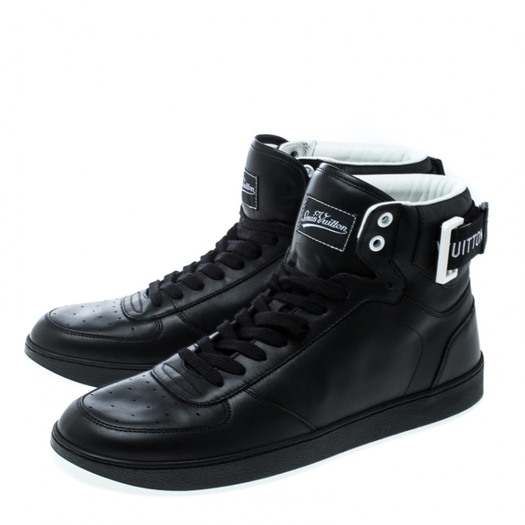 مملوكة مسبقًا Louis Vuitton Black Leather Rivoli High Top Sneakers Size 40.5