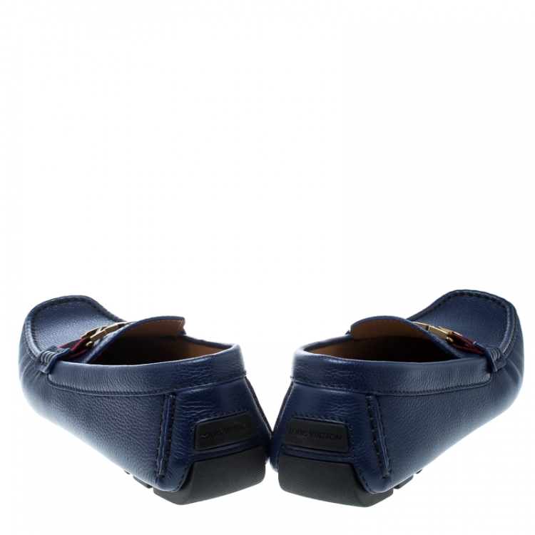 Pre Owned Louis Vuitton Blue Leather Monte Carlo Loafers Size 44