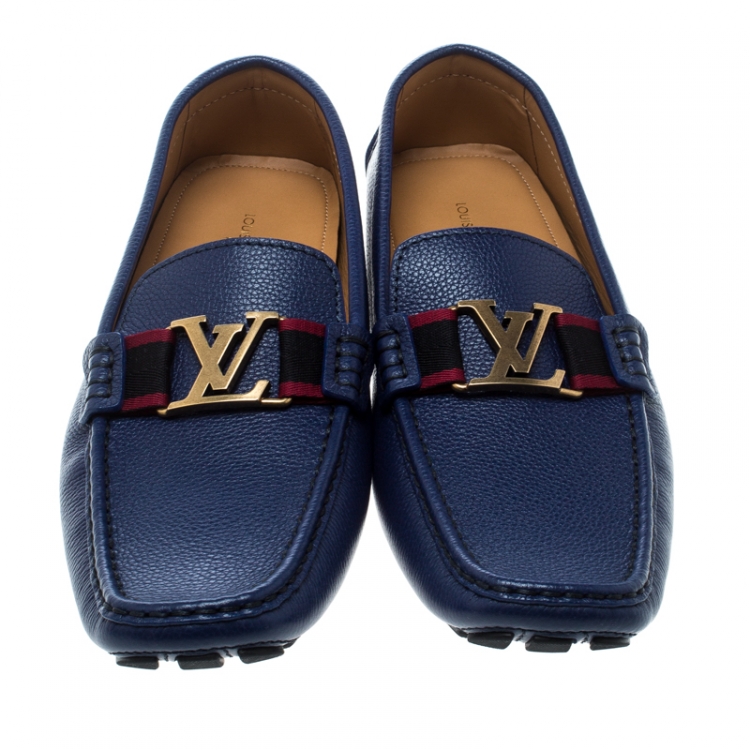 Pre Owned Louis Vuitton Blue Leather Monte Carlo Loafers Size 44