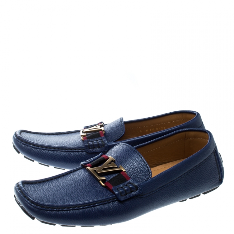 Pre Owned Louis Vuitton Blue Leather Monte Carlo Loafers Size 44