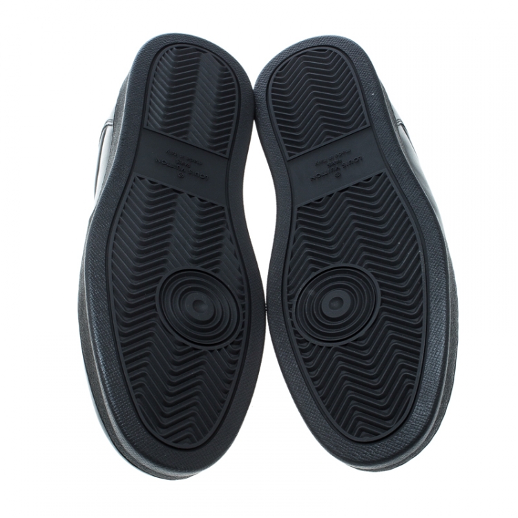 Pre Owned Louis Vuitton Black Leather and Monogram Canvas Rivoli Sneakers Size 43