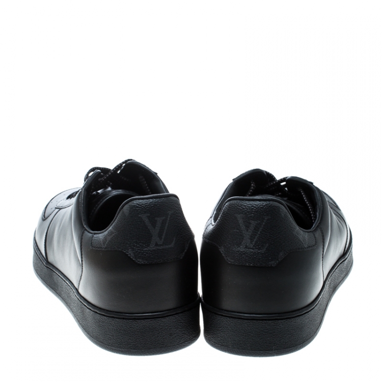 Pre Owned Louis Vuitton Black Leather and Monogram Canvas Rivoli Sneakers Size 43