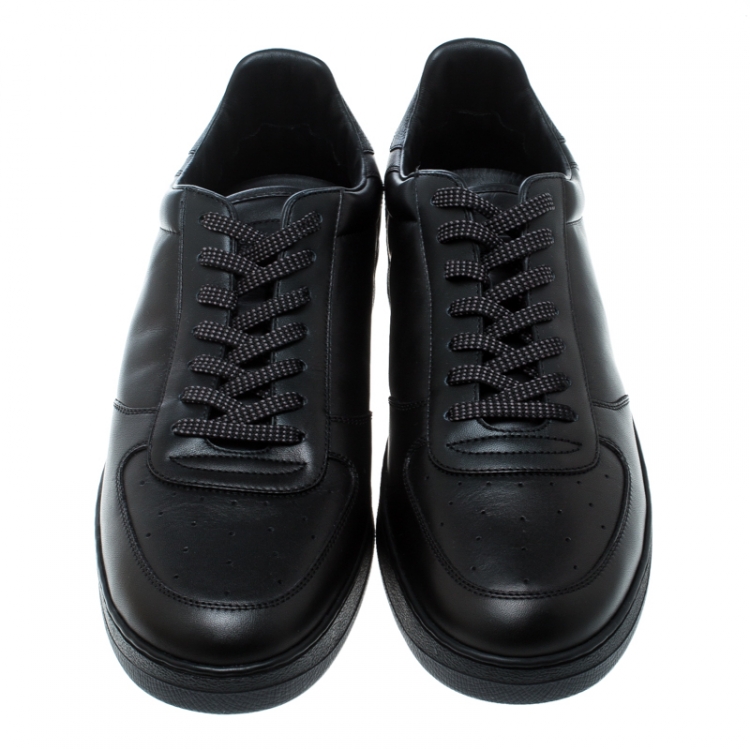 Pre Owned Louis Vuitton Black Leather and Monogram Canvas Rivoli Sneakers Size 43