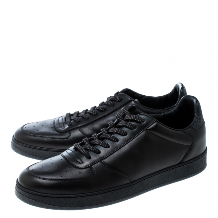 Pre Owned Louis Vuitton Black Leather and Monogram Canvas Rivoli Sneakers Size 43