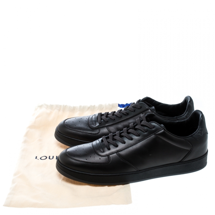 Pre Owned Louis Vuitton Black Leather and Monogram Canvas Rivoli Sneakers Size 43