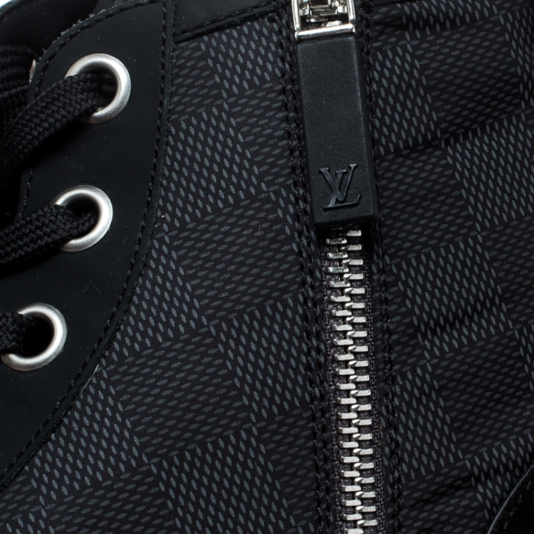 Pre Owned Louis Vuitton Damier Graphite Fabric and Suede Trim Zip Up High Top Sneakers Size 43