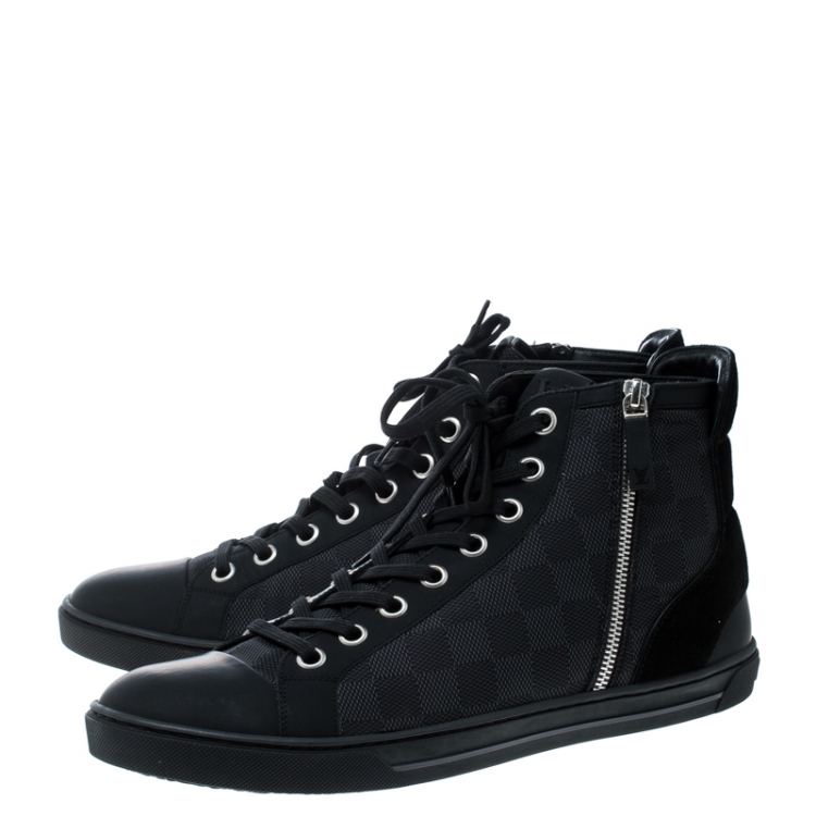 Pre Owned Louis Vuitton Damier Graphite Fabric and Suede Trim Zip Up High Top Sneakers Size 43