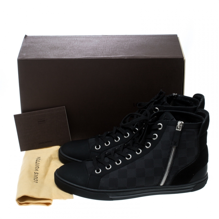 Pre Owned Louis Vuitton Damier Graphite Fabric and Suede Trim Zip Up High Top Sneakers Size 43