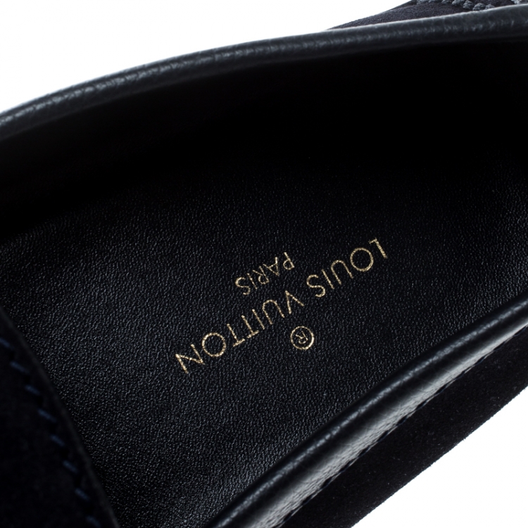 Pre Owned Louis Vuitton Blue Suede Hockenheim Loafers Size 43