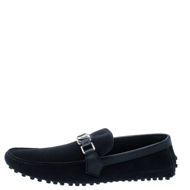 Pre Owned Louis Vuitton Blue Suede Hockenheim Loafers Size 43