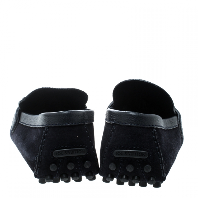 Pre Owned Louis Vuitton Blue Suede Hockenheim Loafers Size 43
