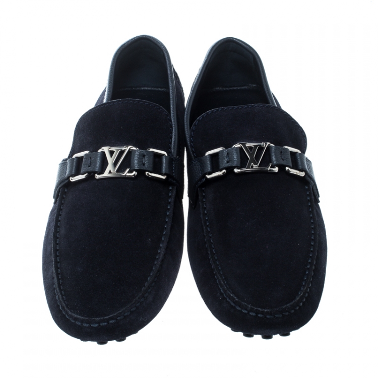 Pre Owned Louis Vuitton Blue Suede Hockenheim Loafers Size 43