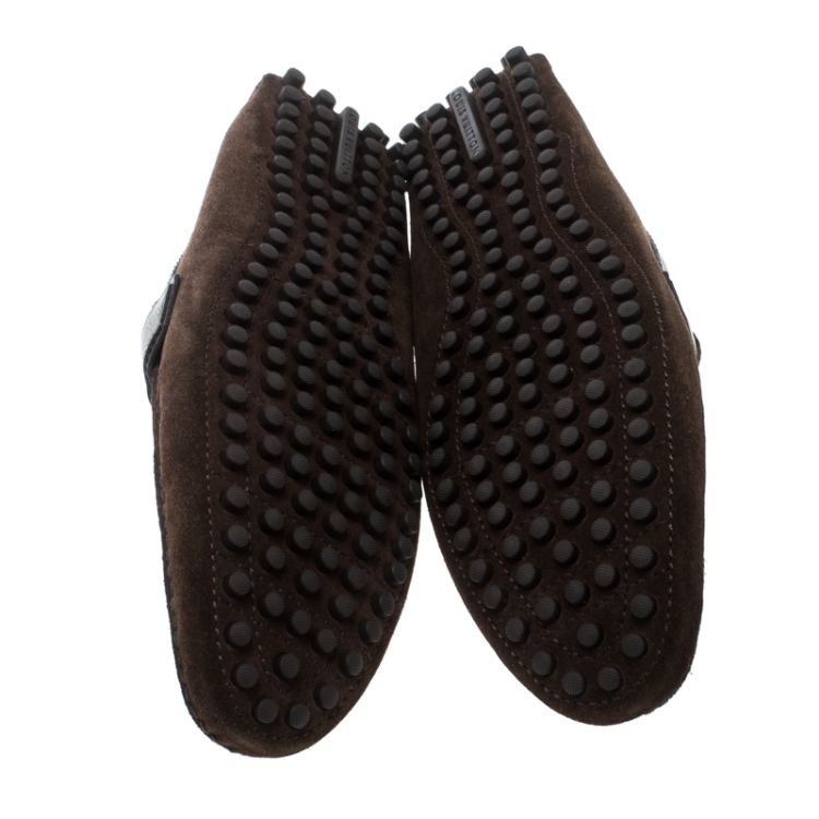 Pre Owned Louis Vuitton Brown Suede Hockenheim Loafers Size 43