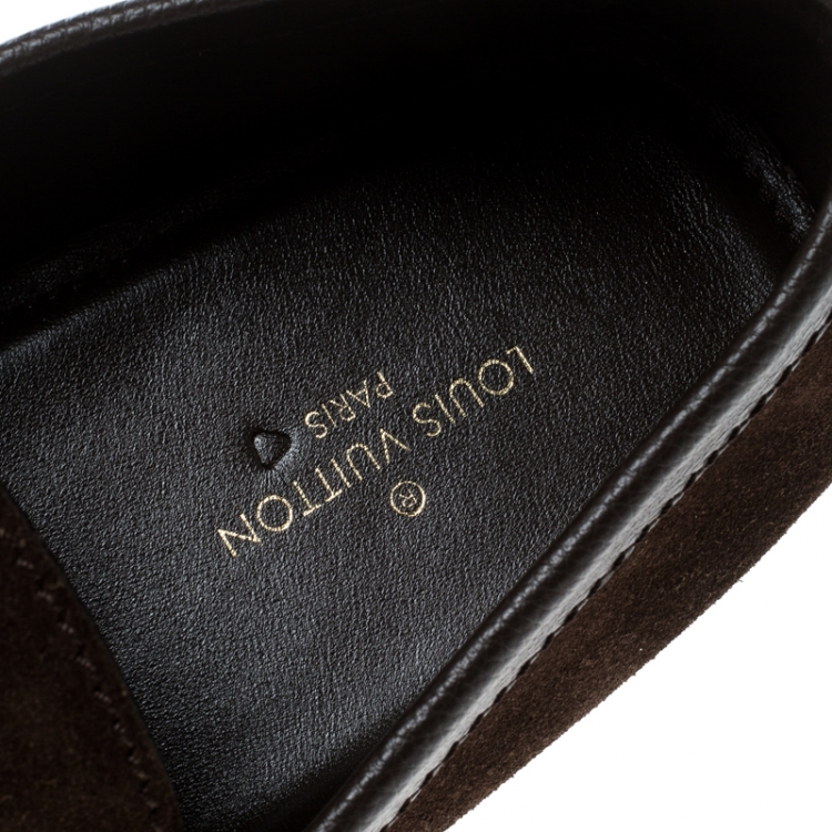 Pre Owned Louis Vuitton Brown Suede Hockenheim Loafers Size 43