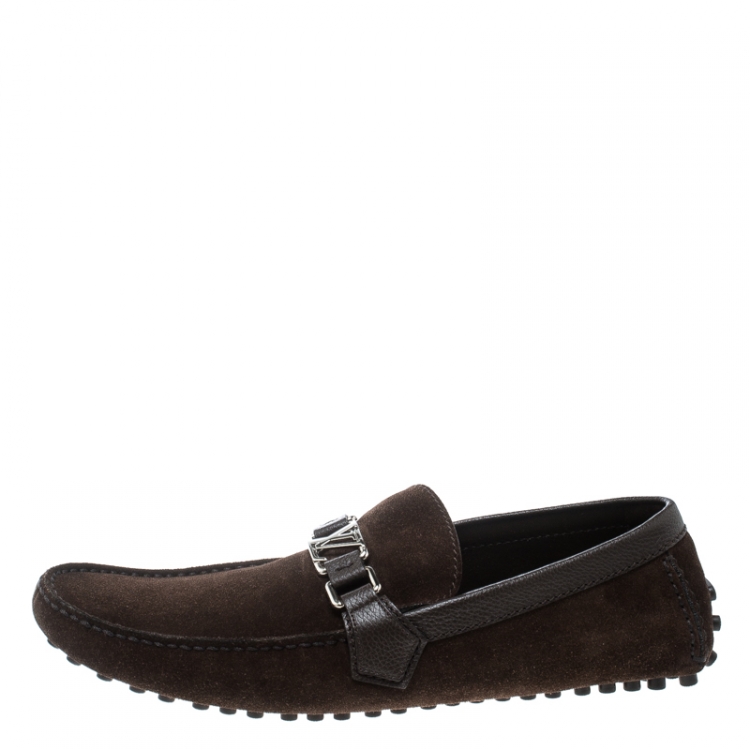Pre Owned Louis Vuitton Brown Suede Hockenheim Loafers Size 43