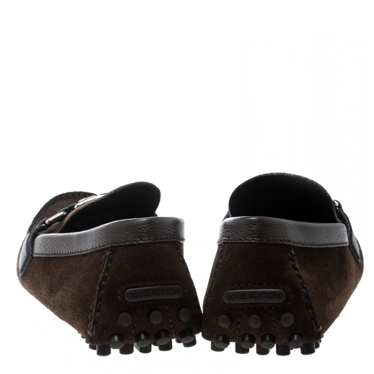 Pre Owned Louis Vuitton Brown Suede Hockenheim Loafers Size 43