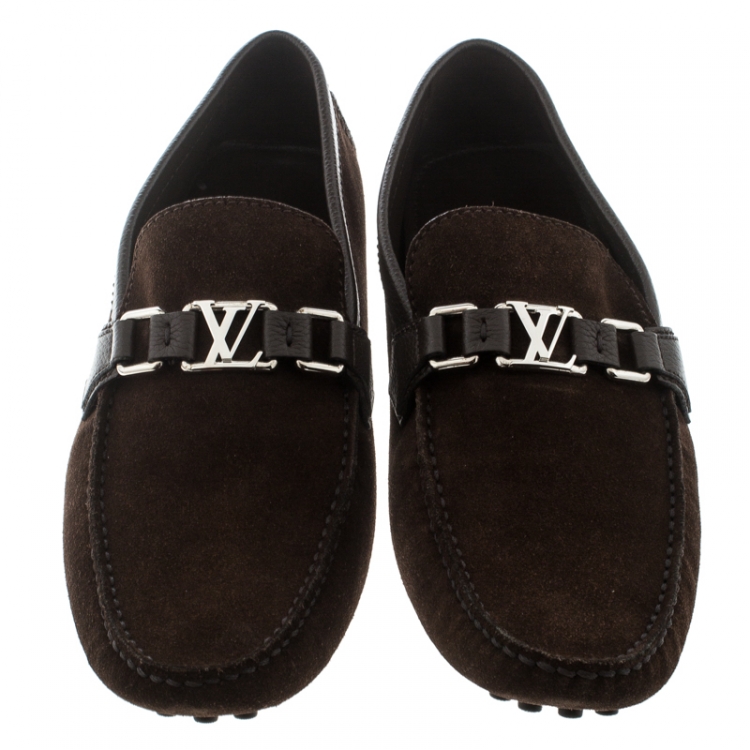 Pre Owned Louis Vuitton Brown Suede Hockenheim Loafers Size 43