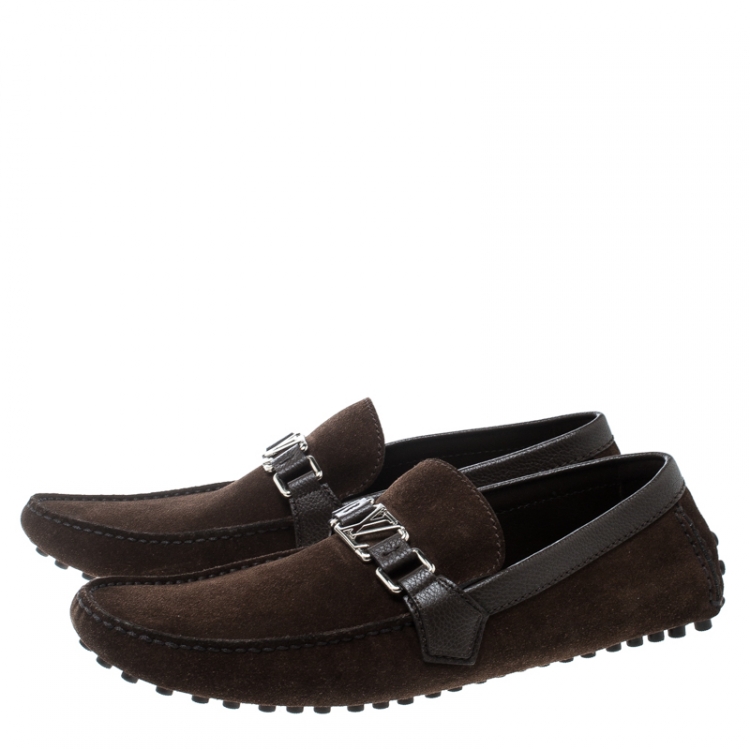 Pre Owned Louis Vuitton Brown Suede Hockenheim Loafers Size 44