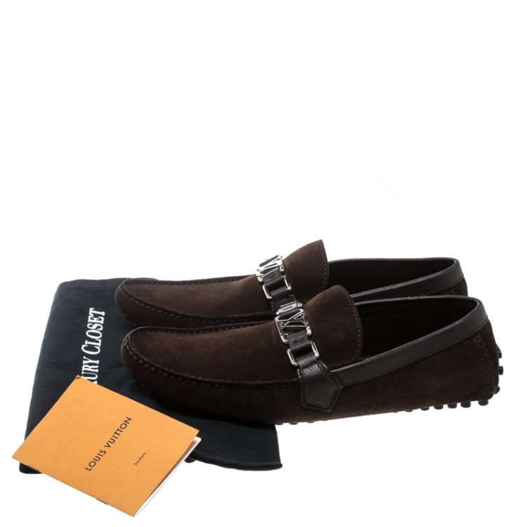 Pre Owned Louis Vuitton Brown Suede Hockenheim Loafers Size 44