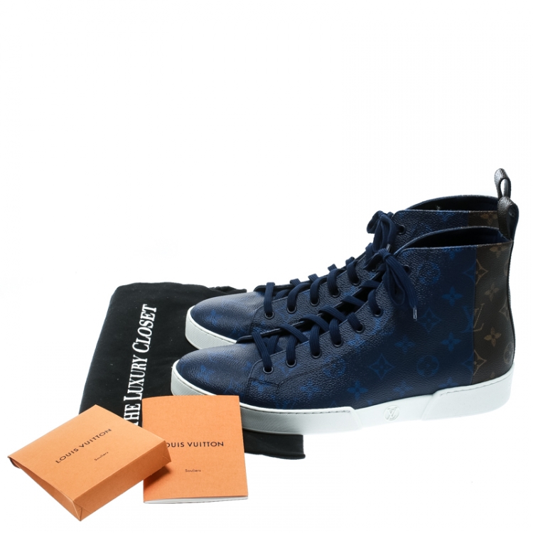Pre Owned Louis Vuitton Two Tone Mix Monogram Canvas Match Up High Top Sneakers Size 42.5