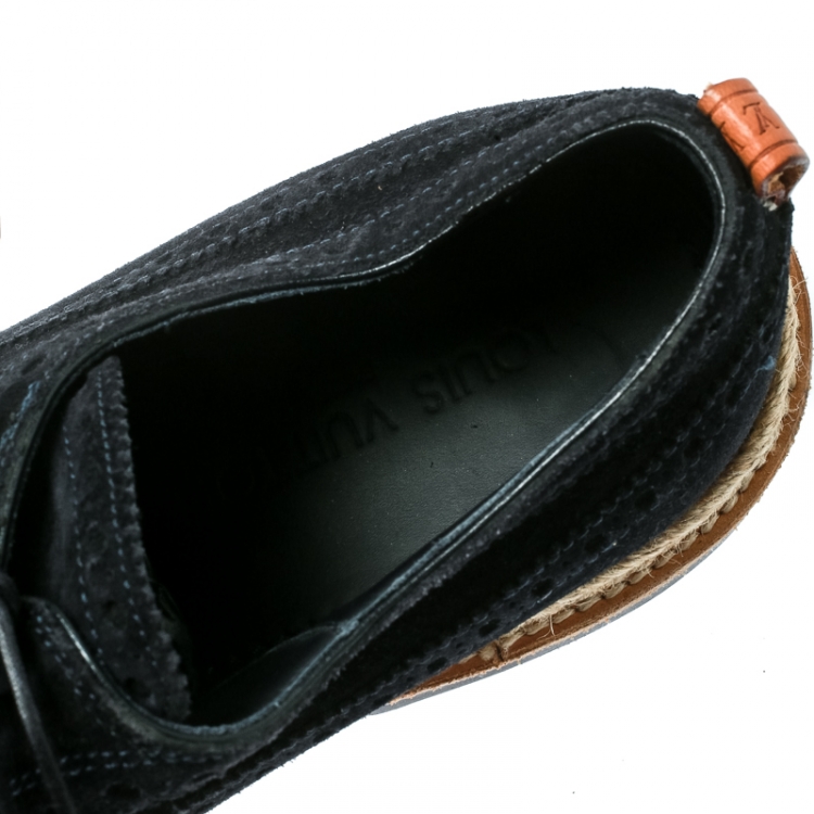 Pre Owned Louis Vuitton Navy Blue Brogue Suede Palm Beach Wing Tip Derby Size 43