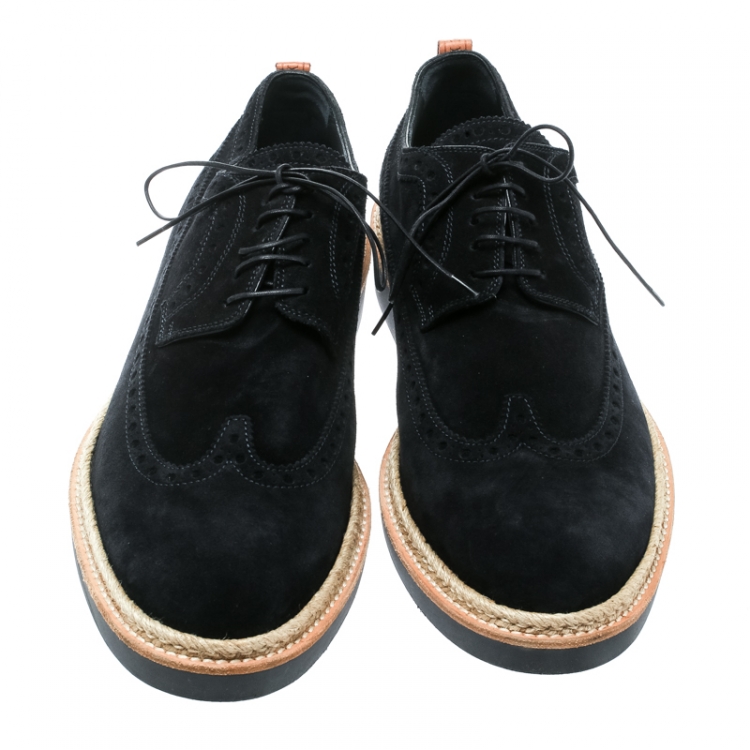 Pre Owned Louis Vuitton Navy Blue Brogue Suede Palm Beach Wing Tip Derby Size 43