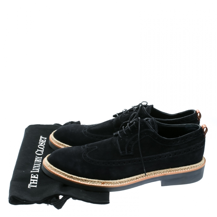 Pre Owned Louis Vuitton Navy Blue Brogue Suede Palm Beach Wing Tip Derby Size 43