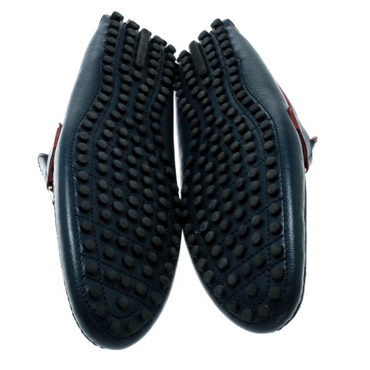 Pre Owned Louis Vuitton Blue Leather Hockenheim Loafers Size 45