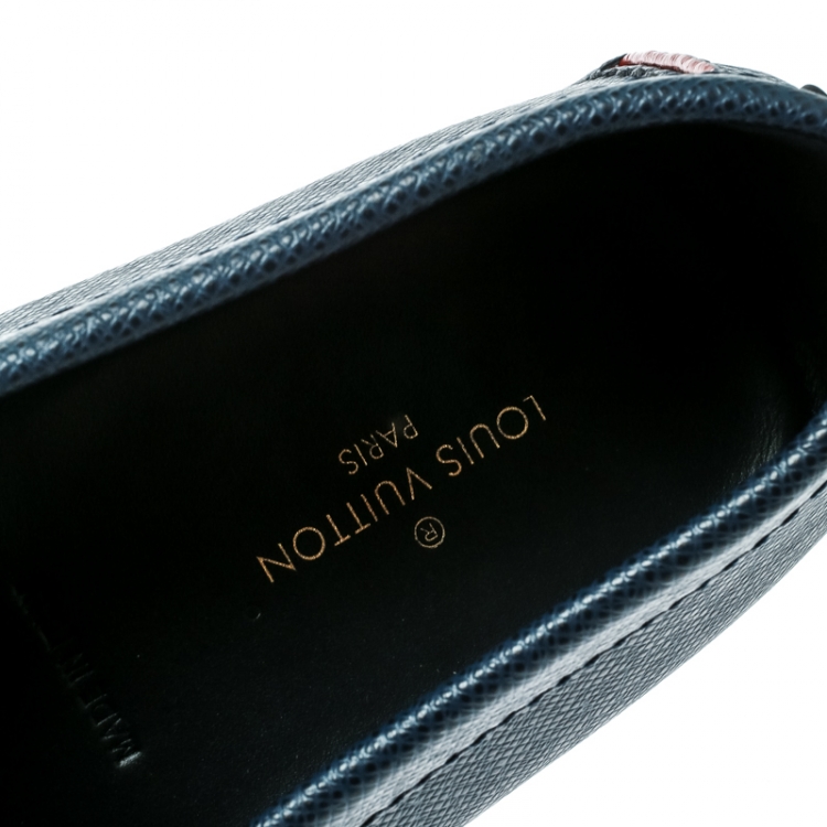 Pre Owned Louis Vuitton Blue Leather Hockenheim Loafers Size 45