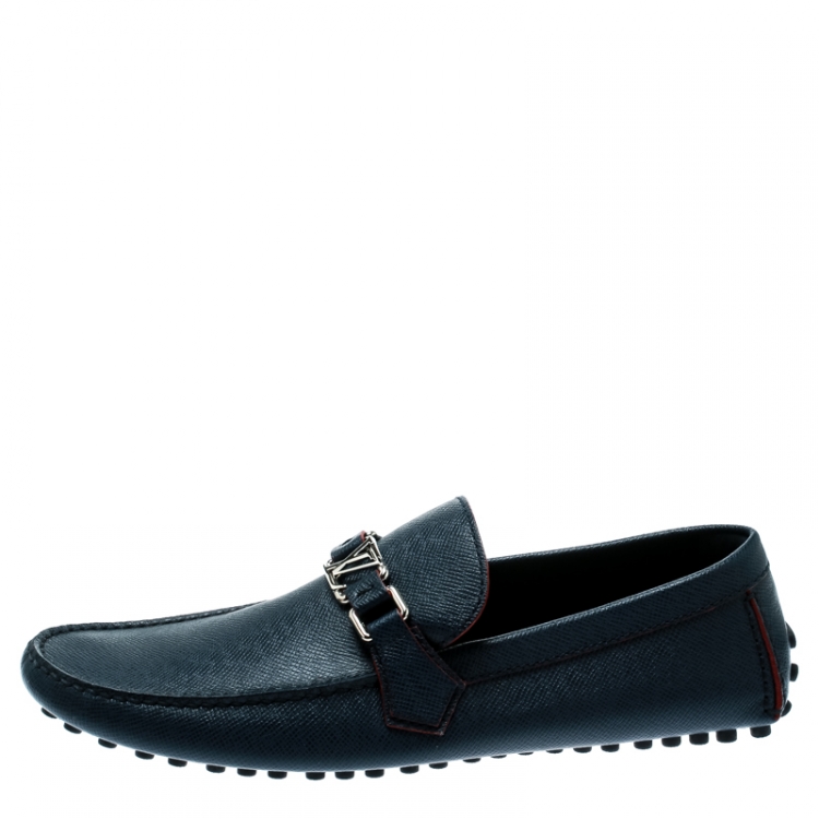 Pre Owned Louis Vuitton Blue Leather Hockenheim Loafers Size 45
