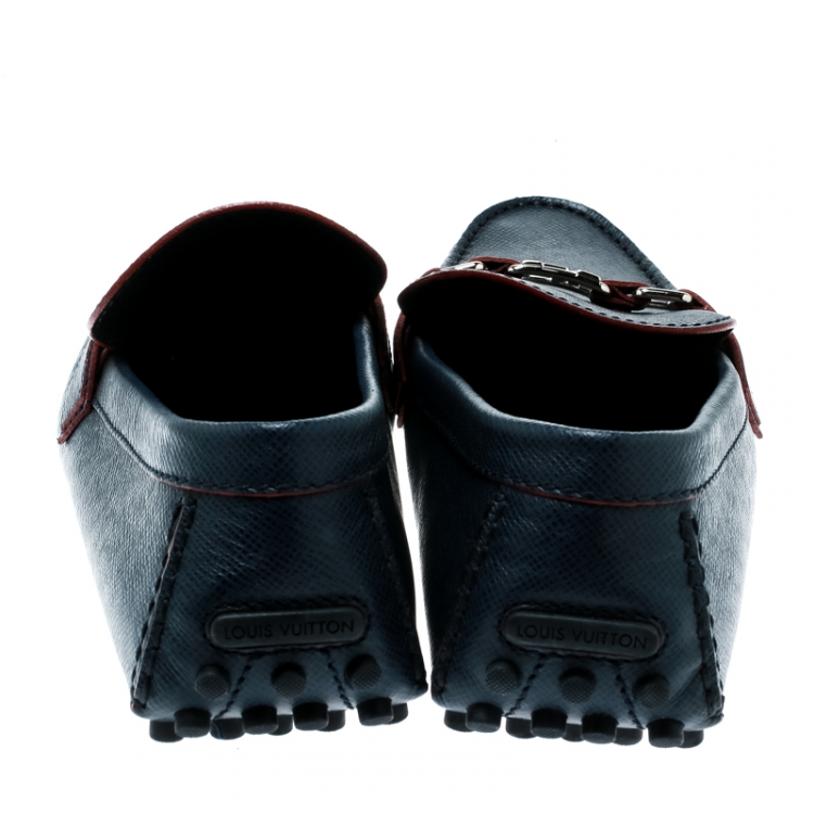 Pre Owned Louis Vuitton Blue Leather Hockenheim Loafers Size 45