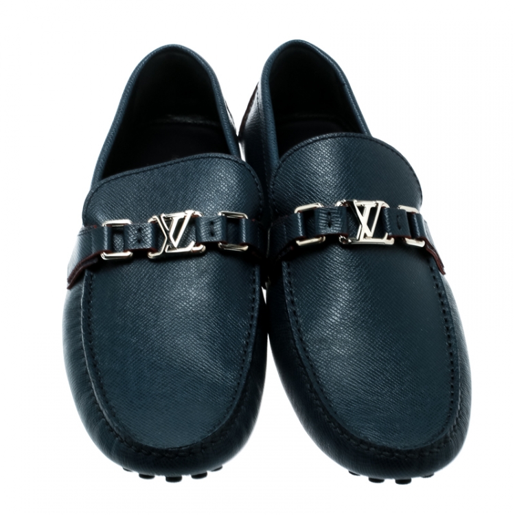 Pre Owned Louis Vuitton Blue Leather Hockenheim Loafers Size 45