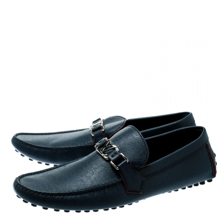 Pre Owned Louis Vuitton Blue Leather Hockenheim Loafers Size 45