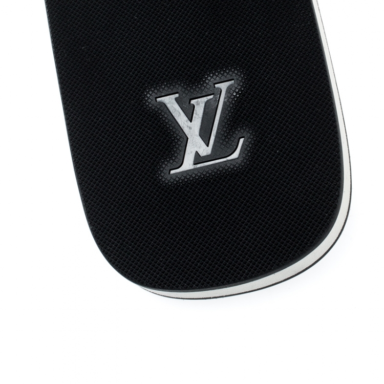 Pre Owned Louis Vuitton Monochrome Logo Print Rubber Molitor Thong Flip Flops Size 44