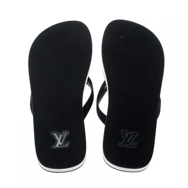 Pre Owned Louis Vuitton Monochrome Logo Print Rubber Molitor Thong Flip Flops Size 44