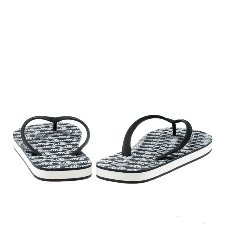Pre Owned Louis Vuitton Monochrome Logo Print Rubber Molitor Thong Flip Flops Size 44