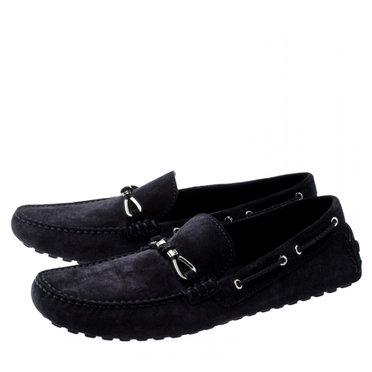 Pre Owned Louis Vuitton Oxford Blue Suede Braid Knot Detail Loafers Size 43.5