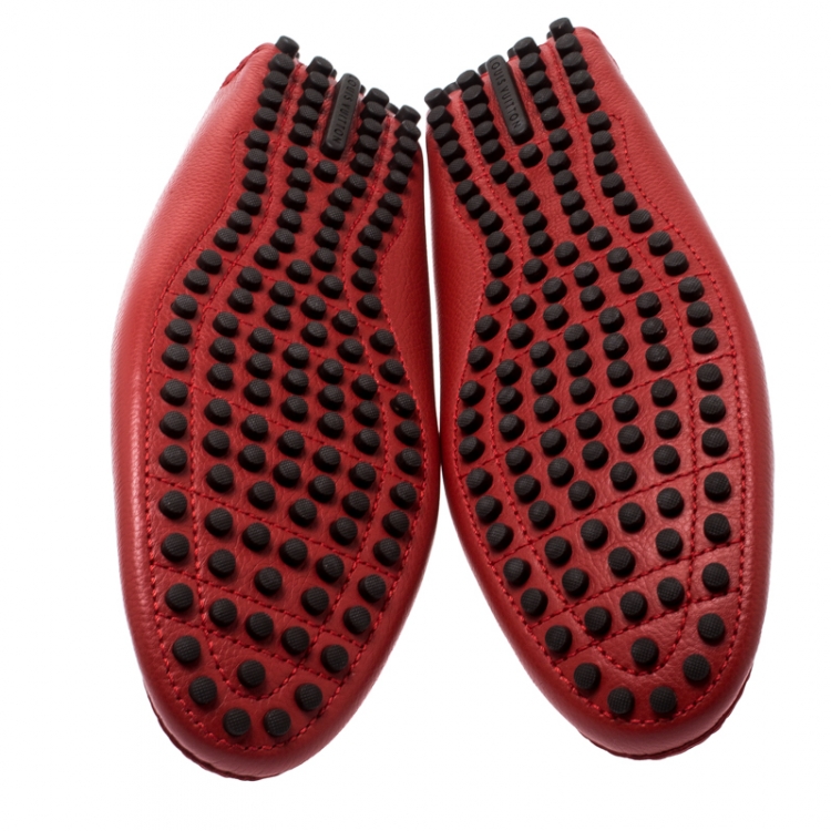 Pre Owned Louis Vuitton Red Grained Leather Hockenheim Loafers Size 43