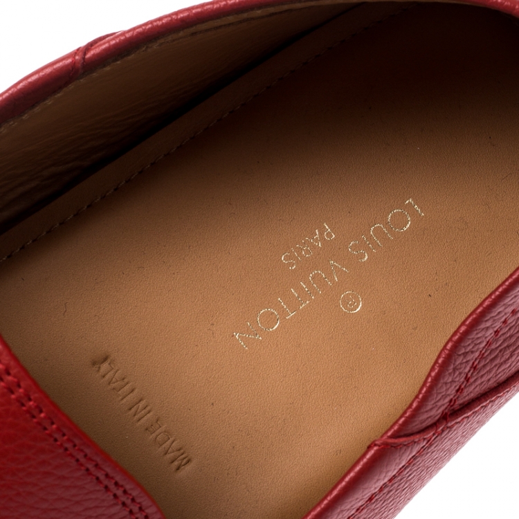 Pre Owned Louis Vuitton Red Grained Leather Hockenheim Loafers Size 43