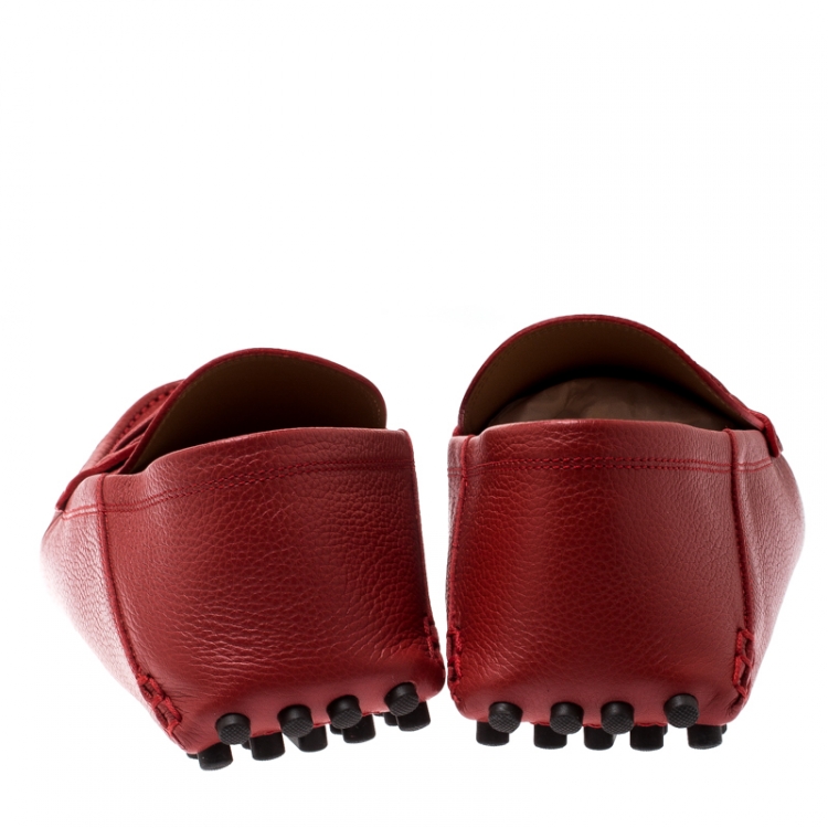 Pre Owned Louis Vuitton Red Grained Leather Hockenheim Loafers Size 43