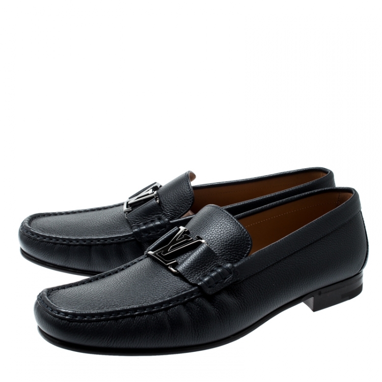 Pre Owned Louis Vuitton Dark Blue Leather Montaigne Loafers Size 43.5
